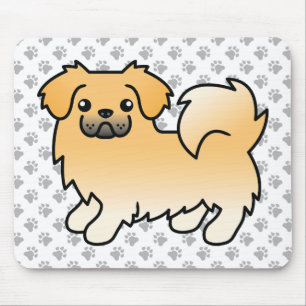 Fawn Tibetan Spaniel Cute Cartoon Dog & Paws Mouse Mat