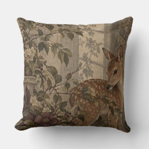 Fawn Vintage Woodland Botanical Deer Cushion