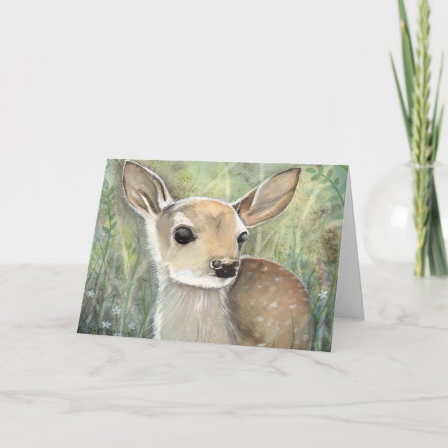 Fawn Watercolor Wildlife Art Card (Front)