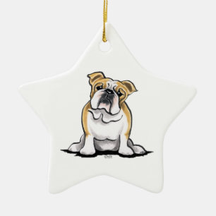 Fawn White Bulldog Sit Pretty Ceramic Tree Decoration