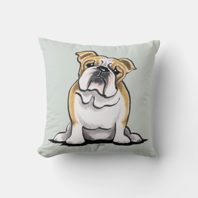 Fawn White Bulldog Sit Pretty Cushion (Front)