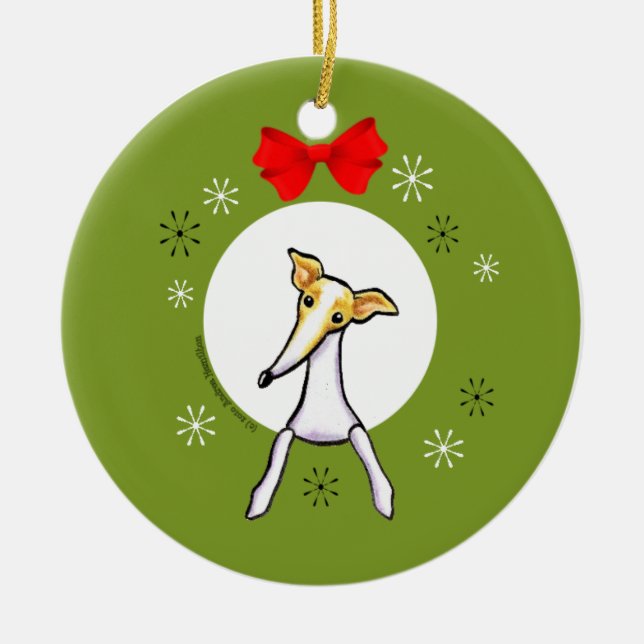 Fawn White Italian Greyhound Christmas Classic Ceramic Tree Decoration (Front)