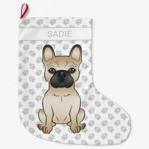 Fawn With Black Mask French Bulldog Dog & Name Large Christmas Stocking