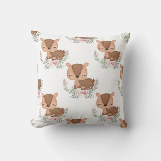 Fawn with Floral Wreath Cushion
