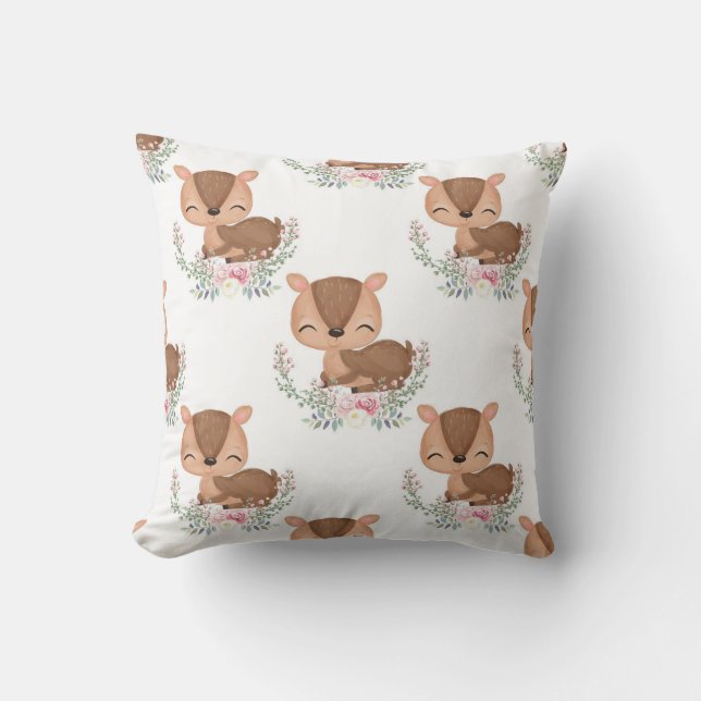 Fawn with Floral Wreath Cushion (Front)