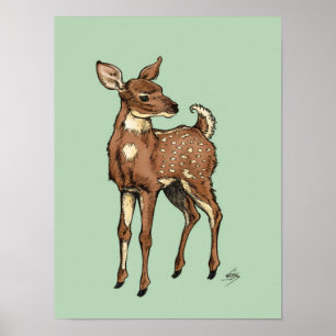 Fawn with Mint background Poster