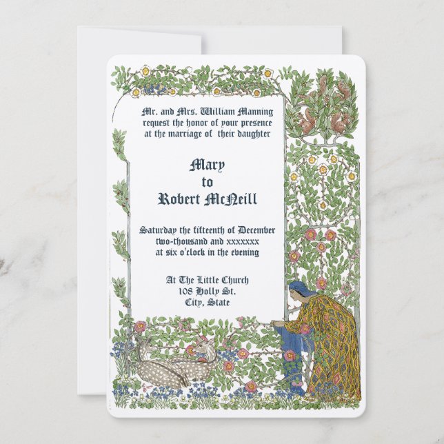 Fawns In Rose Garden Border Wedding Invitation (Front)