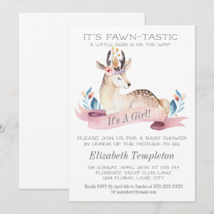 Fawntastic Deer It's A Girl Baby Shower Invitation