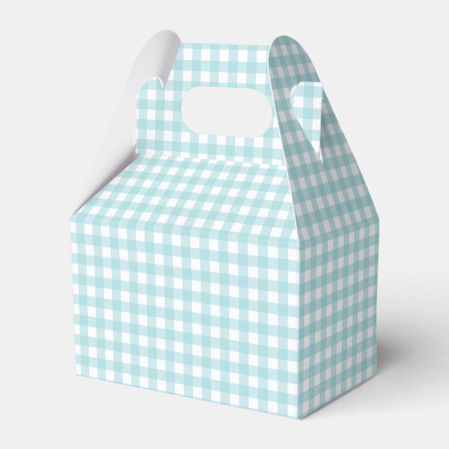 Faye and Lauren Aqua Blue Gingham Favour Box (Front Side)