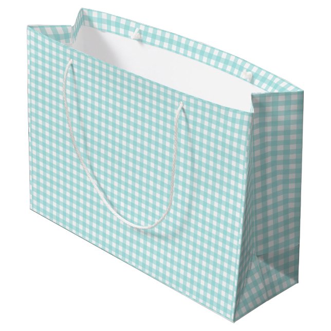 Faye and Lauren Aqua Blue Gingham Paper  Large Gift Bag (Back Angled)