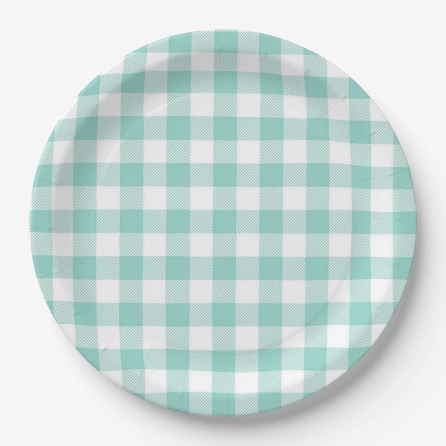 Faye and Lauren Aqua Plaid Paper Plate (Front)