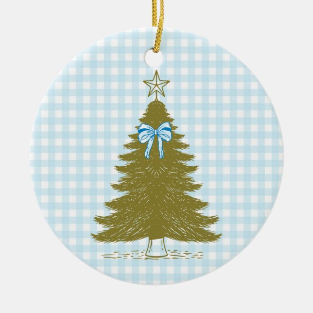 Faye and Lauren Blue Gingham Holiday Ornament (Front)
