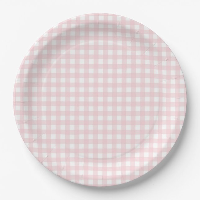 Faye and Lauren Blush Gingham Paper Plate (Front)