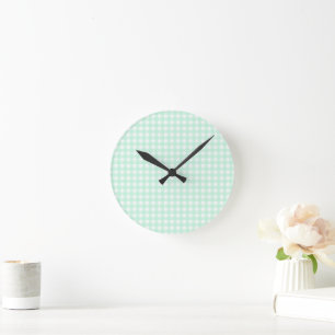 Faye and Lauren Bright Green Gingham Round Clock