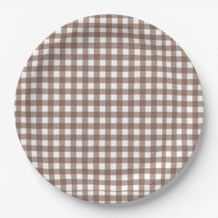 Faye and Lauren Brown Gingham Paper Plate