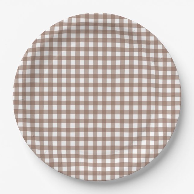Faye and Lauren Fall Chocolate Brown Gingham Paper Plate (Front)