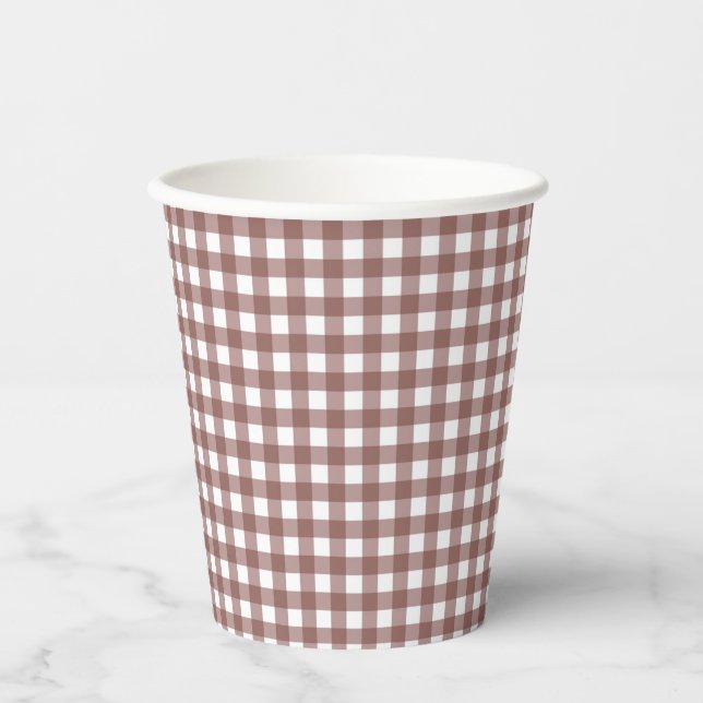 Faye and Lauren Fall Dark Brown Gingham Paper Cups (Front)