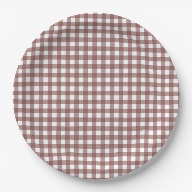 Faye and Lauren Fall Dark Brown Gingham Paper Plate (Front)