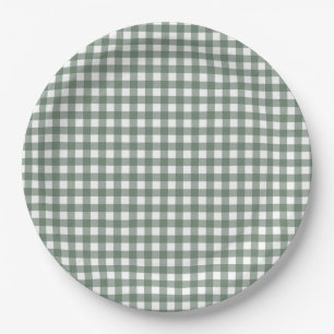 Faye and Lauren Fall Dark Green Gingham Paper Plate