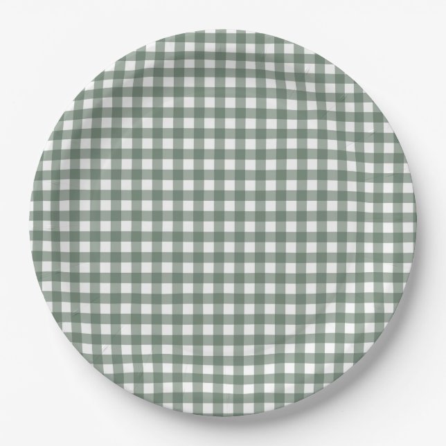 Faye and Lauren Fall Dark Green Gingham Paper Plate (Front)