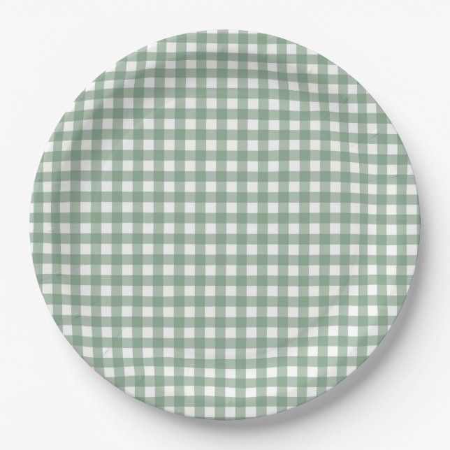 Faye and Lauren Fall Green Gingham Paper Plate (Front)