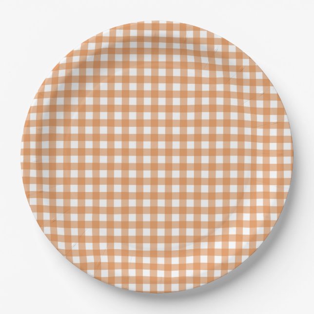 Faye and Lauren Fall Orange Gingham Paper Plate (Front)