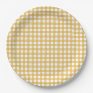 Faye and Lauren Fall Yellow Gingham  Paper Plate