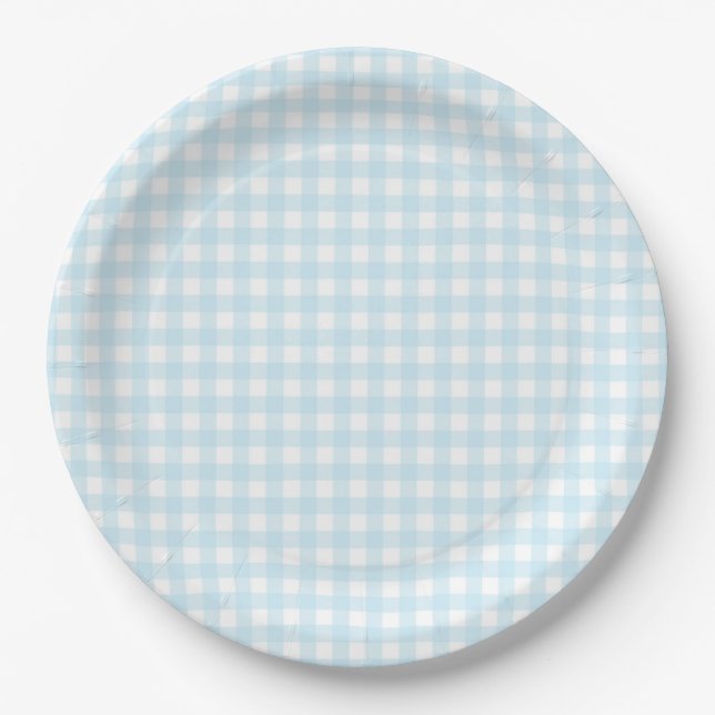 Faye and Lauren Light Blue Gingham Paper Plate (Front)