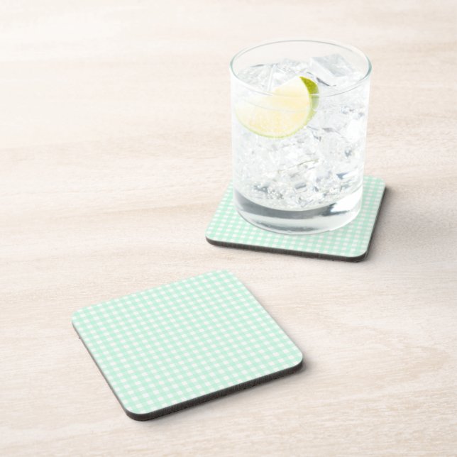 Faye and Lauren Light Green Gingham Coaster (Right Side)
