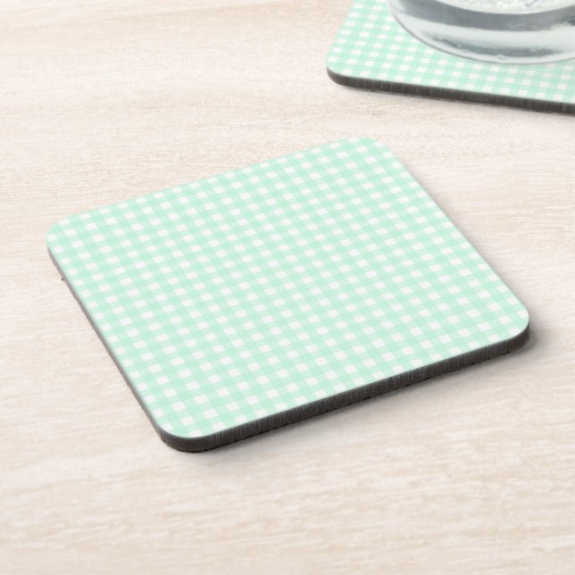 Faye and Lauren Light Green Gingham Coaster (Left Side)