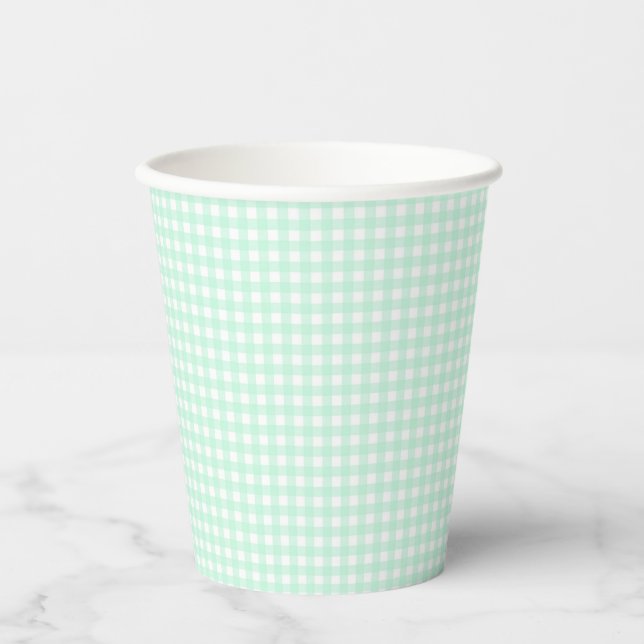 Faye and Lauren Pastel Gingham Green Paper Cups (Front)