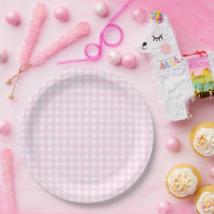 Faye and Lauren Pastel Pink Gingham Paper Plate