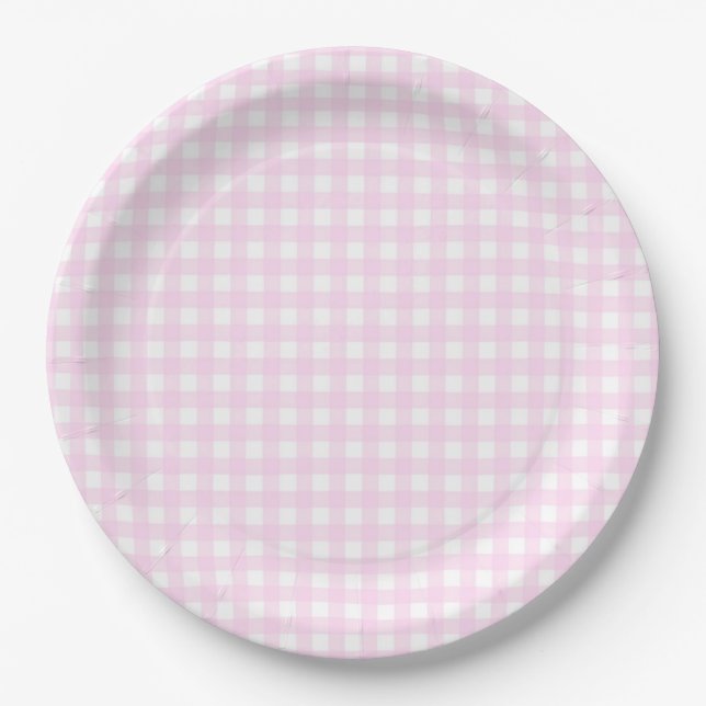 Faye and Lauren Pastel Pink Gingham Paper Plate (Front)