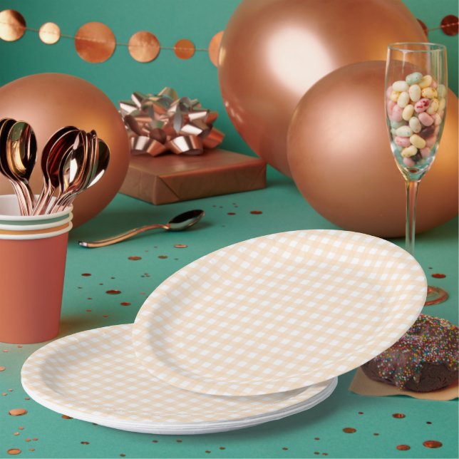 Faye and Lauren Peach Gingham Paper Plate (Multi)