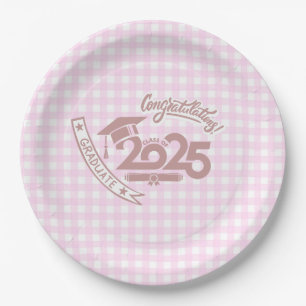 Faye and Lauren Pink Gingham Graduation 2025 Paper Plate