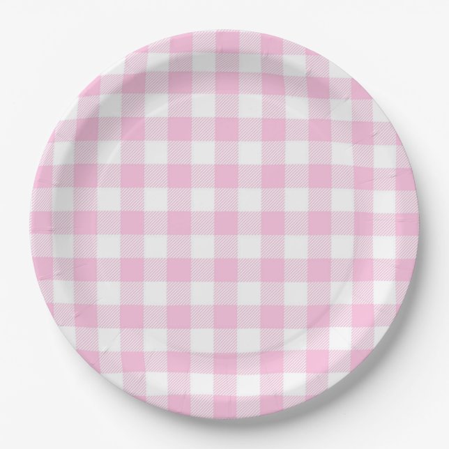 Faye and Lauren Pink Plaid Paper Plate (Front)