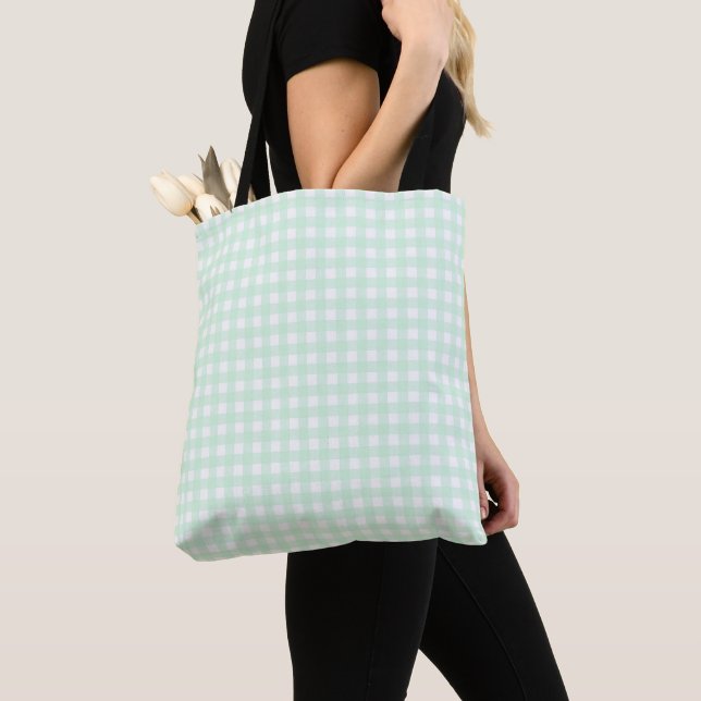 Faye Bright Green Gingham Tote Bag (Close Up)