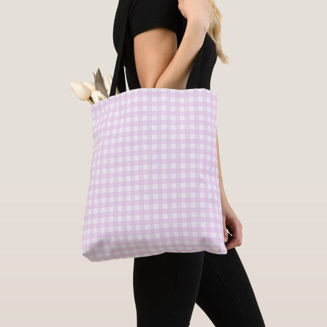 Faye Bright Pink Gingham Tote Bag (Close Up)