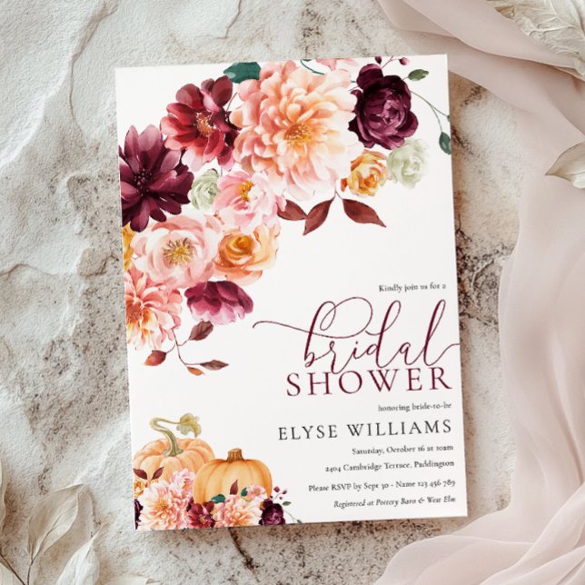 Faye Burgundy Fall Autumn Floral Bridal Shower Invitation (Creator Uploaded)