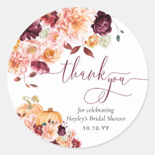 Faye Burgundy Fall Autumn Floral Thank You Classic Round Sticker