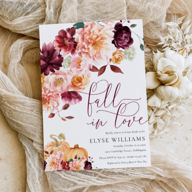 Faye Burgundy Fall In Love Autumn Bridal Shower Invitation (Creator Uploaded)