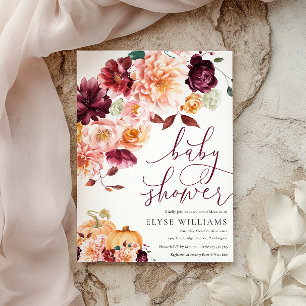 Faye Burgundy Floral Autumn Baby Shower Invitation