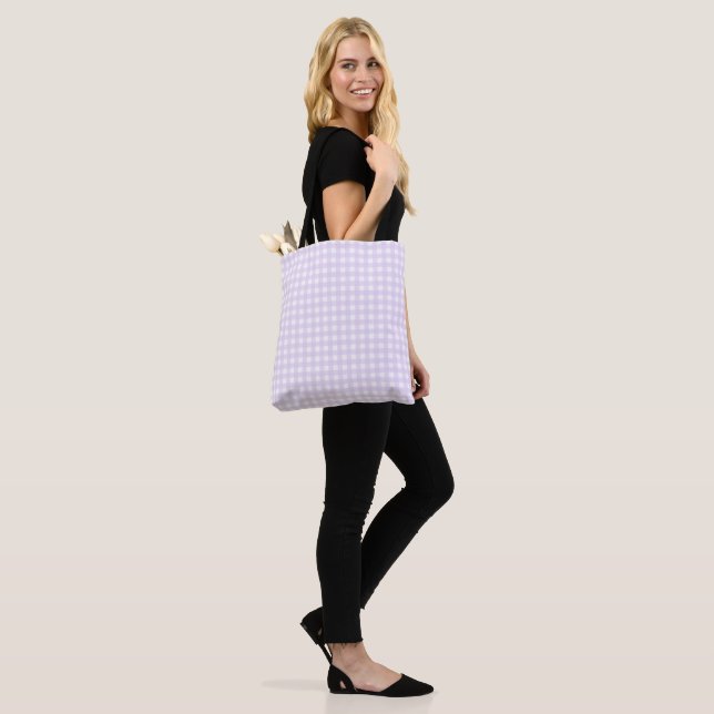Faye Gingham Pastel Purple Tote Bag (On Model)