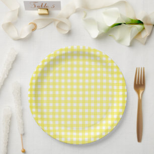 Faye Yellow Gingham Paper Plate