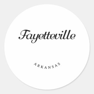 Fayetteville Arkansas Black Font Classic Round Sticker