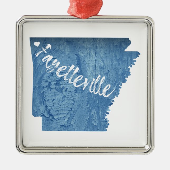 Fayetteville Arkansas Wood Grain Metal Tree Decoration (Front)