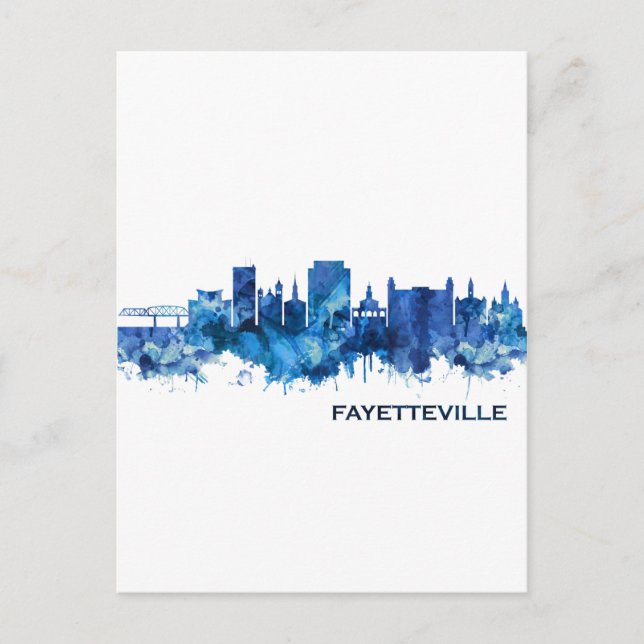 Fayetteville North Carolina Skyline Blue Invitation Postcard (Front)