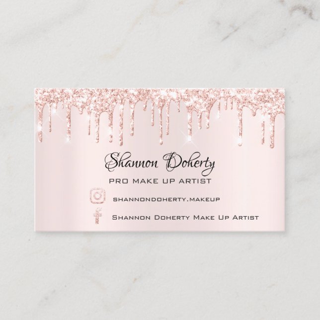 FB Insta Social Lash Rose Gold Drips Pink1 Business Card (Front)