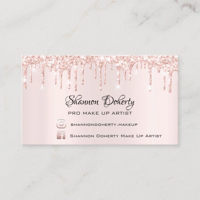FB Insta Social Lash Rose Gold Drips Pink Business Card (Front)