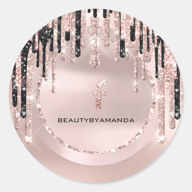FB Social Media Makeup Artist  Drips Rose Glitter Classic Round Sticker (Front)